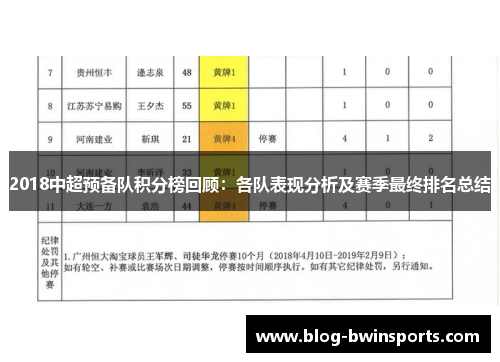 2018中超预备队积分榜回顾：各队表现分析及赛季最终排名总结